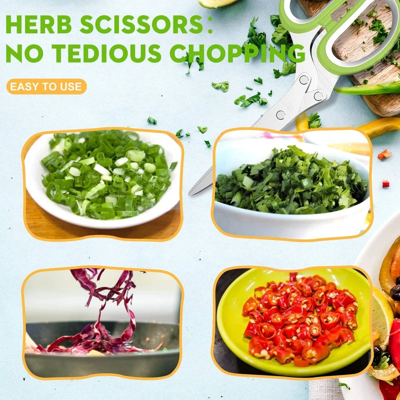 5-Blade Herb Scissors – Multi-Blade Kitchen Herb Cutter & Chopper | Easy Herb Cutting Tool