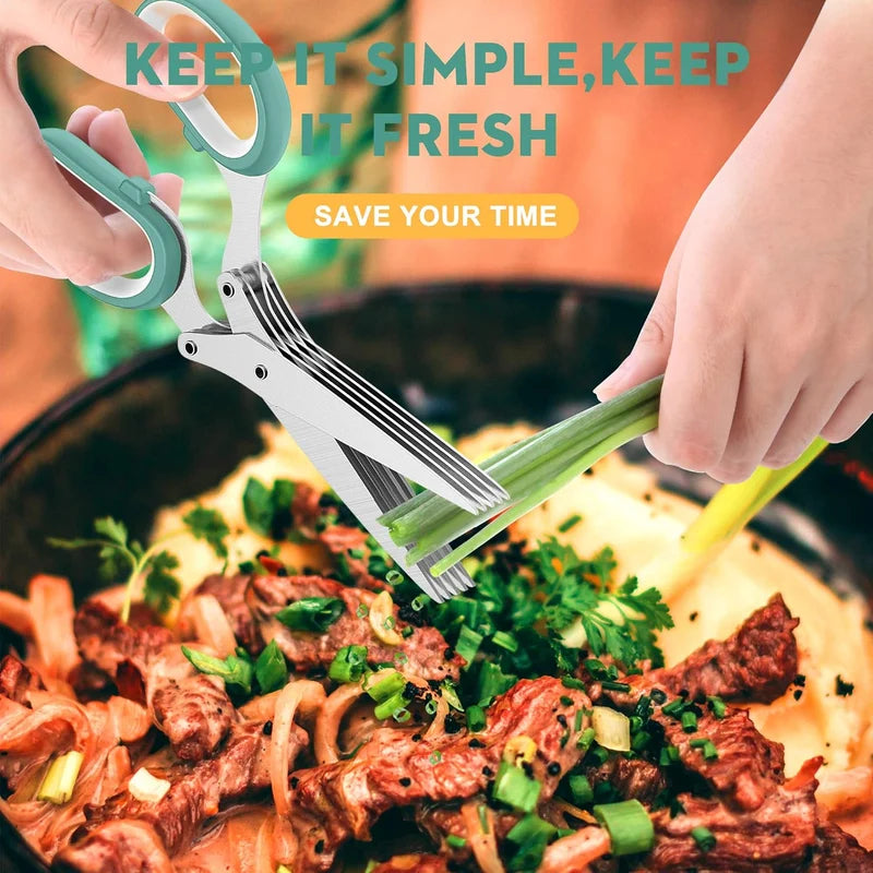 5-Blade Herb Scissors – Multi-Blade Kitchen Herb Cutter & Chopper | Easy Herb Cutting Tool